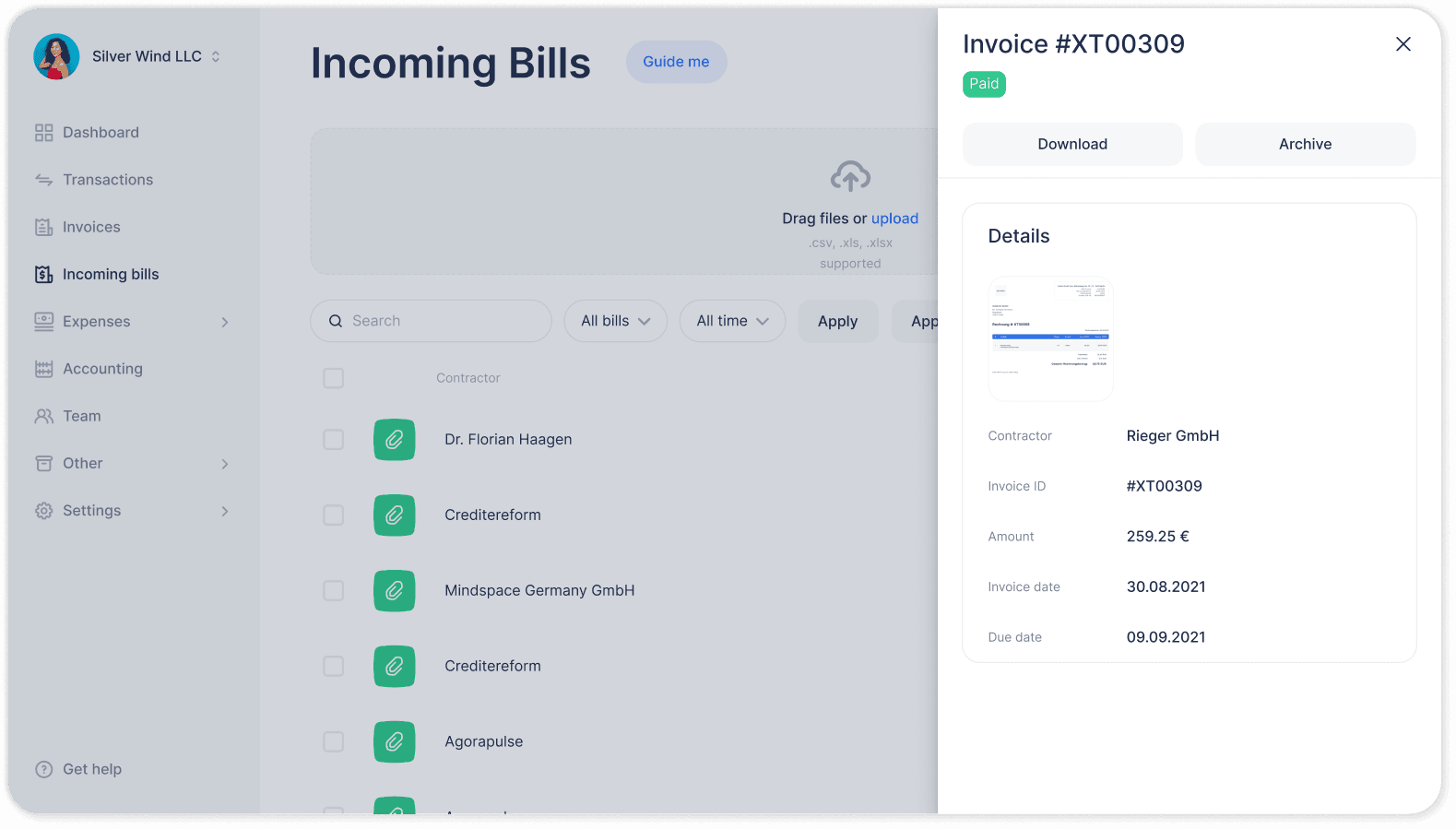 Bill history log showing every action and comment
