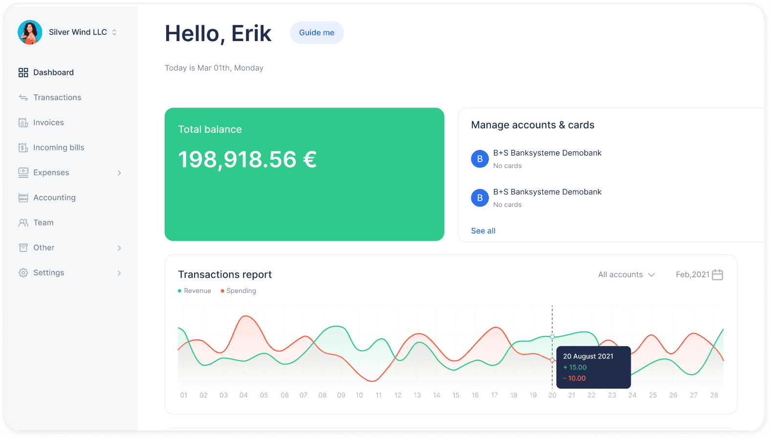Dashboard widget signalling action items on incoming bills